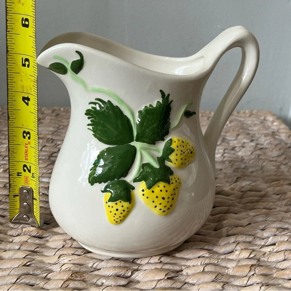 Vintage yellow strawberry 🍓 Small pitcher 80s 6” Tall MCM‎ Kitchy